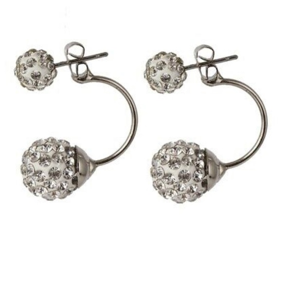NEW Crystal Double Ball Ear Stud Earrings SS925 - Picture 2 of 3